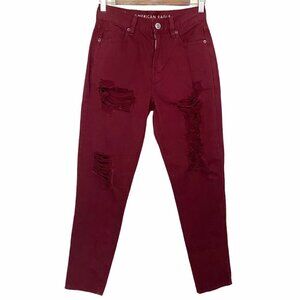 American Eagle Outfitters Women's EUC Red High Rise Distressed Mom Jeans Size 0